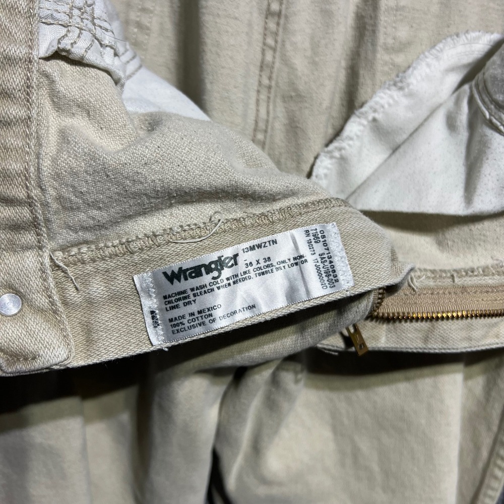 Wrangler 13MWZTN Jeans Mens 36x38 Tan Cowboy Cut Straight Leg Workwear Denim - Picture 8 of 10
